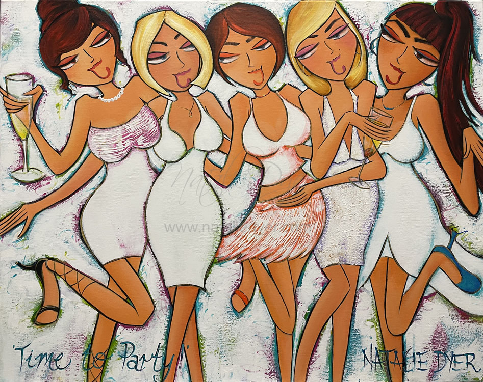 Time to Party, an original fine art painting by Natalie Dyer, Women with Attitude series, Sunshine Coast Australia