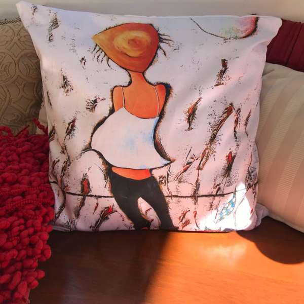 Cushion With Natalie Dyer Print Of Girl Caught In The Wind
