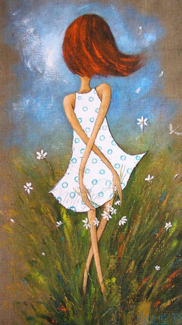 Natalie Dyer's Painting Of A Cute Young Girl Amongst The Daisies And Dtragonflies